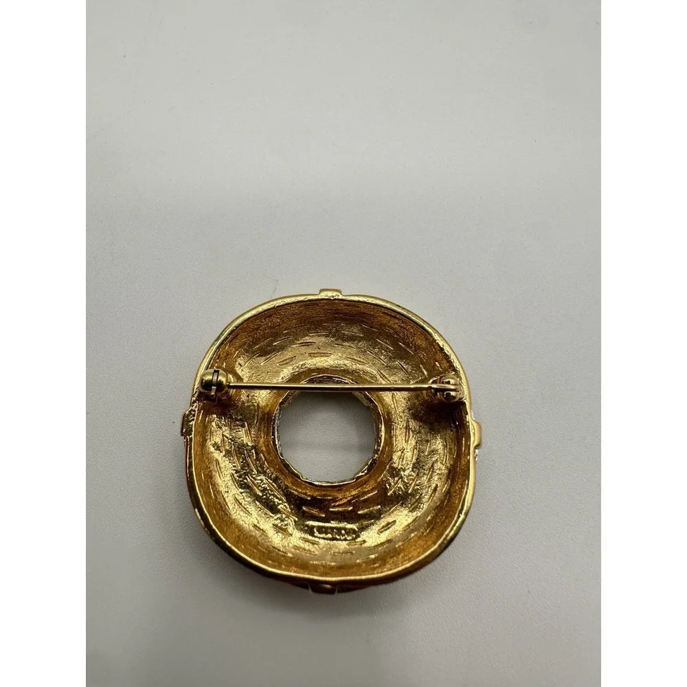 Vintage Nina Ricci Gold And Silver Tone Round Brooch Pin Designer Statement